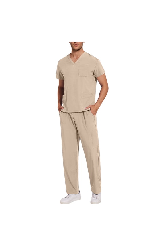 Scrubs for Men 2 Piece Medical Uniform Set with V-Neck Top & Jogger with Multi Pockets Summer Medical Scrubs Men's Hosptial Workwear