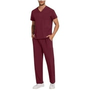 WMTBSRSW Scrubs for Men 2 Piece Medical Uniform Set with V-Neck Top & Jogger with Multi Pockets Summer Medical Scrubs Mens Hosptial Workwear