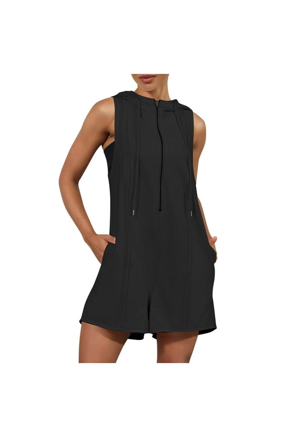 Women Half Zipper Athletic Short Romper Summer Hooded Tennis Workout Active Sports Mini Romper 2025 Trendy Travel Vacation Clothes