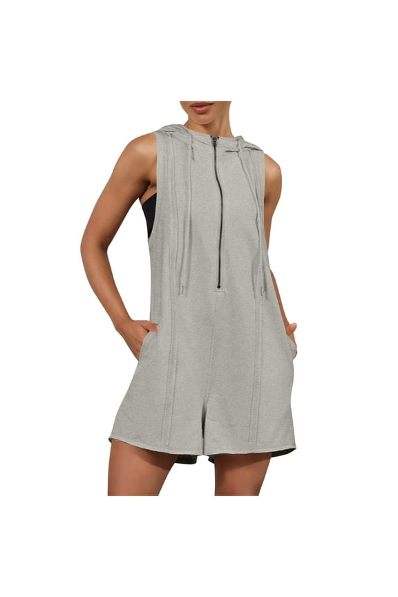 Women Half Zipper Athletic Short Romper Summer Hooded Tennis Workout Active Sports Mini Romper 2025 Trendy Travel Vacation Clothes