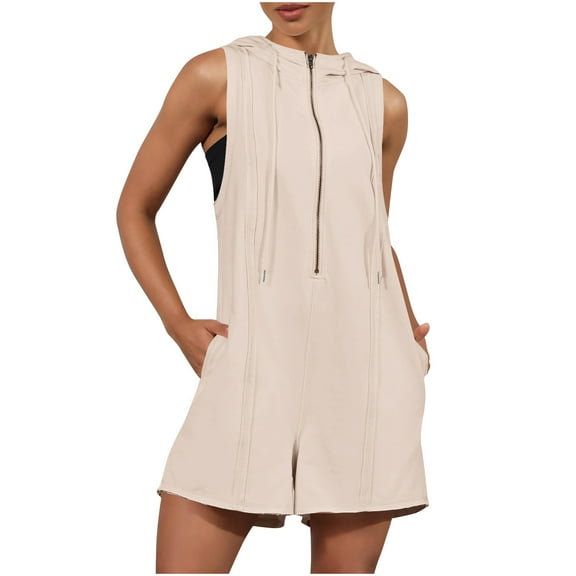 WMTBSRSW Women Half Zipper Athletic Short Romper Summer Hooded Tennis Workout Active Sports Mini Romper 2025 Trendy Travel Vacation Clothes