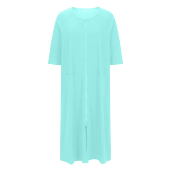 WMTBSRSW Women's Oversized Zipper Robe 3/4 Sleeve Drop Shoulder Housecoats Full Length House Dress Loungewear Long Nightgown with Pockets Lightweight Loose Sleepdress
