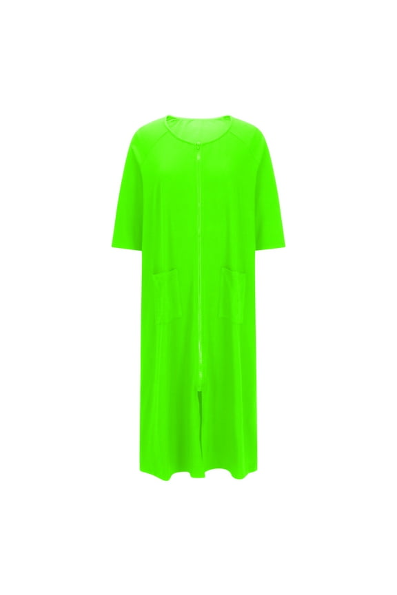 Women's Oversized Zipper Robe 3/4 Sleeve Drop Shoulder Housecoats Full Length House Dress Loungewear Long Nightgown with Pockets Lightweight Loose Sleepdress