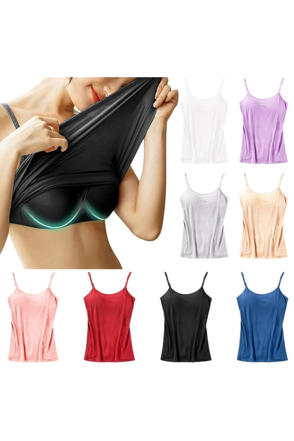 Women's Shelf Bra Camisole Tops Adjustable Spaghetti Strap Cami Tank Stretchy Undershirts 2025 Summer Basic Tops with Built in Pads