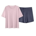 thumbnail image 1 of WMTBSRSW Womens Girls Summer Cotton Pajamas Sets Loose Casual Crewneck Short Sleeve T-Shirt and Shorts Oversized Lounge Tracksuit Sets for Teen, 1 of 5