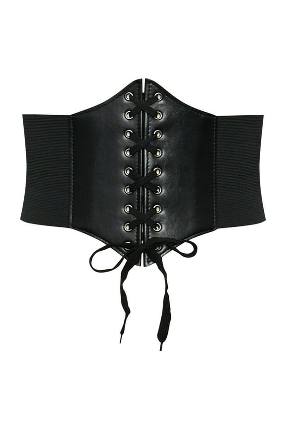 Black Corset Waist Belt for Women Underbust Corset Belt Bustier Wide Elastic Tie Waspie Belt for Dresses
