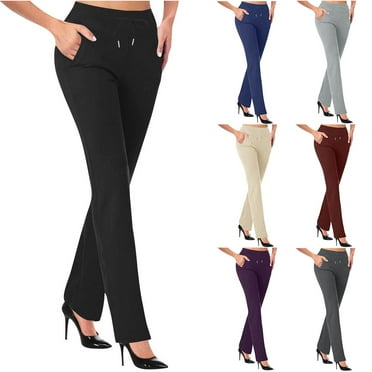 WMTBSRSW Bootcut Dress Pants for Women Business Casual Work Pants with Pockets Straight Leg Trousers Pull On Regular Slacks for Office Beige XL