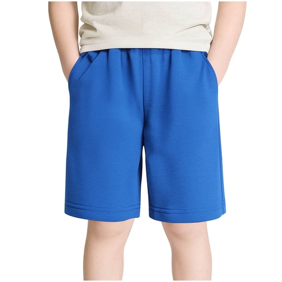 WMTBSRSW Boys Athletic Shorts Lightweight Soccer Short with Pockets for Running Basketball Gymnastics Sports Solid Comfy Elastic Waiste Sweat Pants Blue 5-6 Years