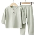 thumbnail image 1 of WMTBSRSW Boys Fleece Louge Sets Winter Warm 2 Piece Outfits Solid Ribbed Knit Long Sleeve Crewneck Tops and Pants Comfortable Loungewear Sleepwear Housewear 8-9Years, 1 of 3