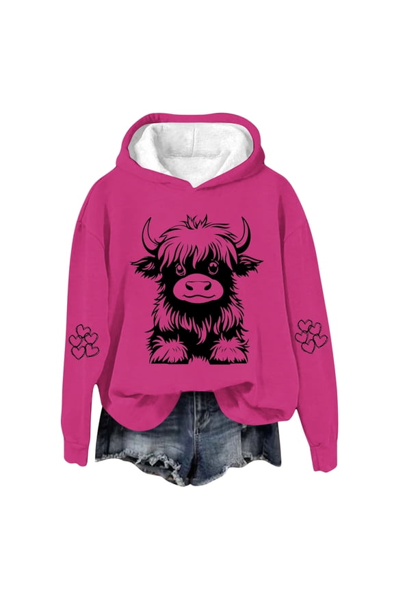 Boys Girls Oversized Hoodies Highland Cow Hoodies for Kids Western Cow Print Shirt Country Western Sweatshirt 1-14 Years Child Thin Long Sleeve Pullover Tops