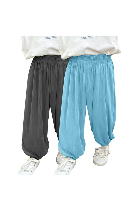 Boys & Girls Summer Lounge Pants 2-Piece Breathable Bug-Resistant Bottoms Thin Loose Casual Trousers for Kids 3-12