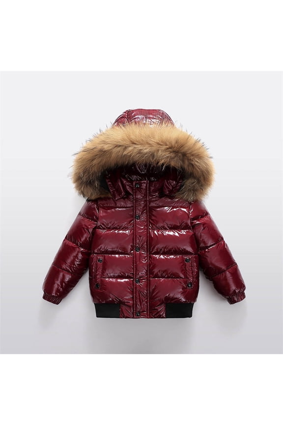 Boys Girls Winter Coats Down Puffer Jacket with Hood Thicken Windproof Ski Jackets Thermal Casual Quilted Padded Coat Outwear 8-9Years