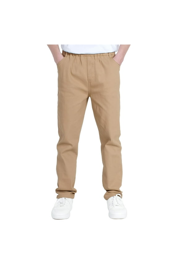 Boys School Uniform Pants Casual Straight Leg Cargo Pants Solid Color High Waisted Dress Pants with Pockets Khaki2 9 Years