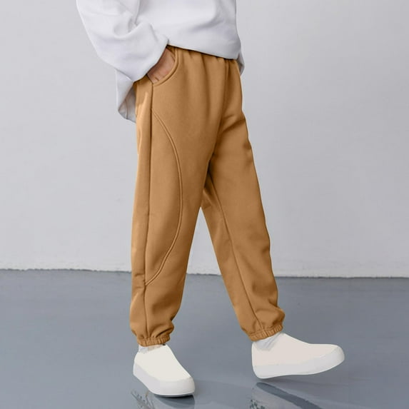 WMTBSRSW Boys Sweatpants Fleece Lined Athetic Jogger Warm Soft Sweat Pants with Pockets for Kids Youth Khaki 7 Years