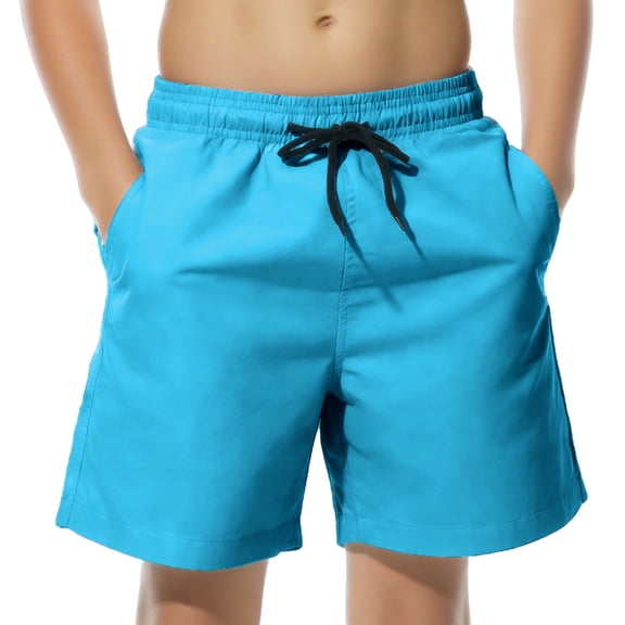 WMTBSRSW Boys Swim Trunks Quick Dry Mesh Liner Swim Shorts Summer Bathing Suit with Pocket Swimwear Summer Beach Outfits Sky Blue 8-9Years