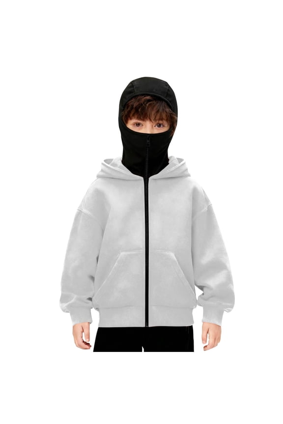 Boys Winter Double Hoodie Sweatshirt with Face Mask Casual Zip up Cardigan Jackets Winter Warm Long Sleeve Sports Jackets with Pockets