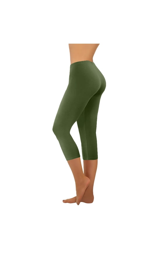 Capri Leggings for Women Solid Basic Stretch Yoga Workout Capris High Waisted Below Knee Length Leggings Casual Active