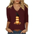 thumbnail image 1 of WMTBSRSW Casual 3/4 Sleeve V Neck Shirt for Women Funny Holiday Graphic Tee Fall Winter Loose Thanksgiving Pumpkin Print Tunic Tops, 1 of 5