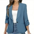 thumbnail image 1 of WMTBSRSW Casual Blazers for Women Ruched 3/4 Sleeve One Button Blazer Solid Open Front Jackets Lightweight Slim Fit Laple Business Work Office Blazer Coat Blue Large, 1 of 8