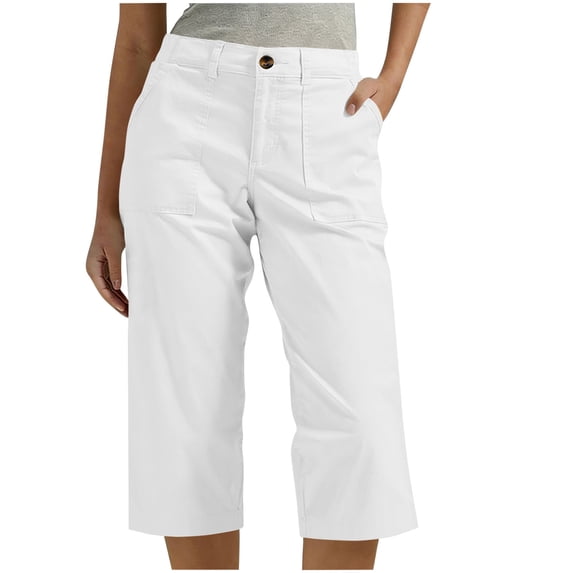 WMTBSRSW Casual Cropped Pants Summer Straight Cargo Capris Lightweight Hiking Button Pull on Capri Pants with Pockets Medium White