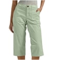 thumbnail image 1 of WMTBSRSW Casual Cropped Pants Summer Straight Cargo Capris Lightweight Hiking Button Pull on Capri Pants with Pockets X-Large Green, 1 of 3