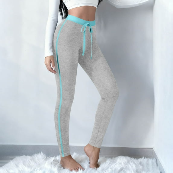 WMTBSRSW Casual Yoga Leggings for Women Drawstring High Waist Tummy Control Workout Gym Pants Color Block Stretchy Athletic Joggers Green S