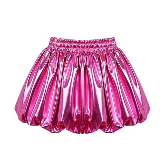 WMTBSRSW Christmas Girls Metallic Puffy Skirt Kids Shiny High Waist A Line Mini Skort with Built in Shorts Party Dance Hot Pink 10-11 Years