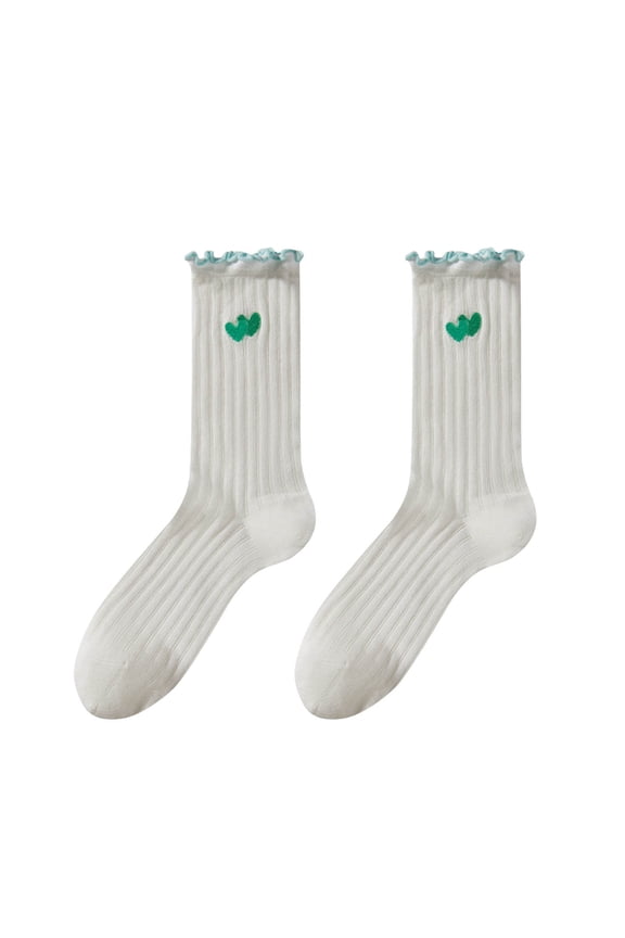 Frilly Trim Crew Socks Cute Breathable Ribbed Cotton Socks Ultra Stretchy Double Layer Ruffle Ankle Socks Free Size