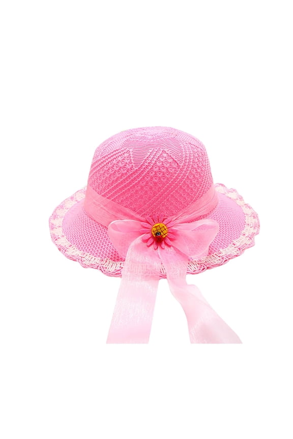 Girls Breathable Straw Hat Hollow out Large Brim Flowers Beach Buckle Hat Elegant Princess Dress up Sun Hat for Summer Party