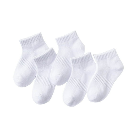 WMTBSRSW Kids Sports Socks 5 Pairs Boys Girls Lightweight Solid Color Ribbed Mid Cuf Socks Arch Support Athletic Sock for Basketball Tennis (1-12 Years)