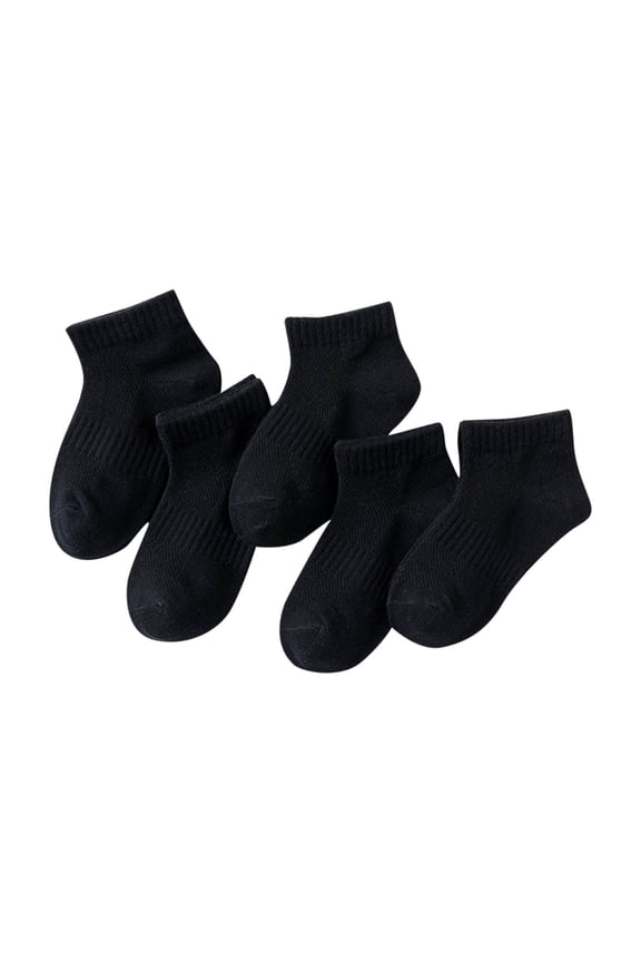Kids Sports Socks 5 Pairs Boys Girls Lightweight Solid Color Ribbed Mid Cuf Socks Arch Support Athletic Sock for Basketball Tennis (1-12 Years)