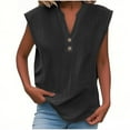 thumbnail image 1 of WMTBSRSW Linen Shirts for Women Lightweight Button Up Shirt Short Cap Sleeve Loose V-Neck Summer Casual Work Blouse Tops, 1 of 6