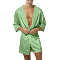 WMTBSRSW Men's Kimono Robes with Belted Lightweight 3/4 Sleeve Short Bathrobe Summer Sleepwear Nightgown Pajamas