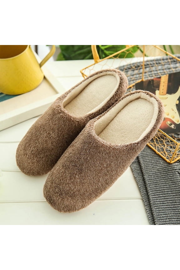 Unisex Fuzzy Slip-on Slippers Lightweight Soft Sole Bedroom House Shoes Scuff Outdoor Indoor Warm Plush Shoes