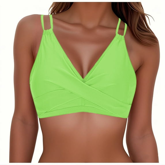 WMTBSRSW Women Twist Front Bikini Top Self Tie Up Straps Bathing Suit Tops Back Criss Cross Lace Up Swimwear Crop Tops