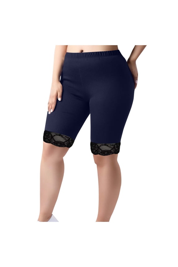 Women's Plus Size Short Leggings Ultra Soft Lace Trim Knee Length Yoag Shorts Under Dresses Mid Thigh Leggings Pants