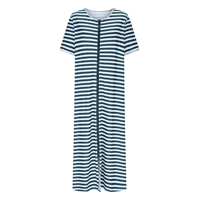 WMTBSRSW Women's Summer Dress Long Sleeve Zipper Robe Lightweight