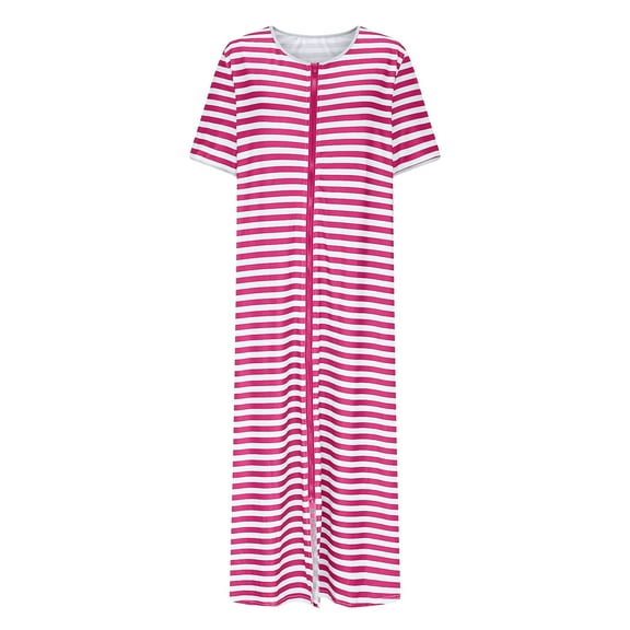 WMTBSRSW Women's Summer Dress Long Sleeve Zipper Robe Lightweight Housecoat Zip Up Bathrobe Soft Nightgown with Pockets