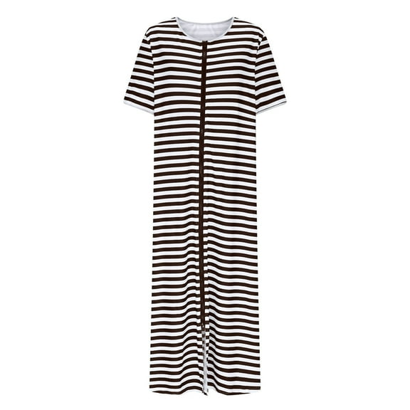 WMTBSRSW Women's Summer Dress Long Sleeve Zipper Robe Lightweight Housecoat Zip Up Bathrobe Soft Nightgown with Pockets