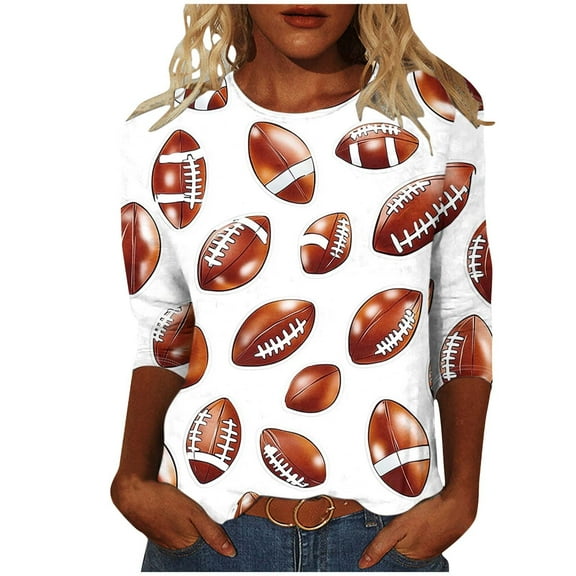 WMTBSRSW Womens Fashion Football Sweatshirt Game Day 3/4 Sleeve Football Mom Shirt Sunday Crewneck Pullover Tops