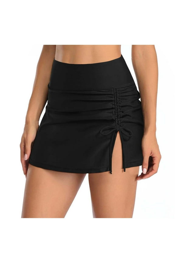 Womens High Waisted Split Swim Skirt Sporty Runched Skirted Swim Bottom Swimsuit Bathing Suit Skirt Bikini Swimwear