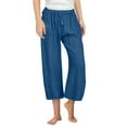 thumbnail image 1 of WMTBSRSW Womens Summer Capri Pants Solid Elastic Waist Yoga Cropped Pants Loose Casual Straight Leg Trousers with Pockets, 1 of 6
