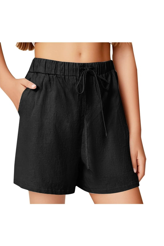 Girls Casual Bermuda Shorts 3-13 Years Kids Knee Length High Waisted Summer Shorts Comfy Drawstring Short Pants with Pockets