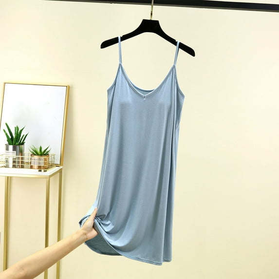 WMTBSRSW Nightgown for Womens Comfy Modal Nightshirt with Built IN Bra Summer Pajamas Sleepwear Sleep Tank Chemise Sleeveless Sleepdress