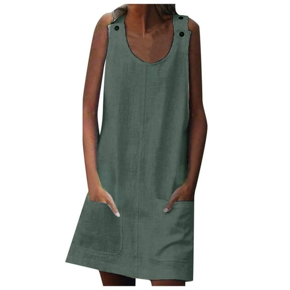 WMTBSRSW Plus Size Summer Dress for Women Solid Color Sleeveless Tank Dress with Pockets Casual Short A Line Dress Crewneck Sundress 2025