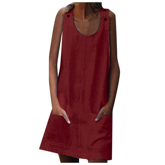 WMTBSRSW Plus Size Summer Dress for Women Solid Color Sleeveless Tank Dress with Pockets Casual Short A Line Dress Crewneck Sundress 2025