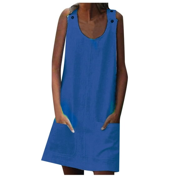 WMTBSRSW Plus Size Summer Dress for Women Solid Color Sleeveless Tank Dress with Pockets Casual Short A Line Dress Crewneck Sundress 2025