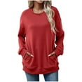 thumbnail image 1 of WMTBSRSW Crewneck Sweatshirt for Women Long Sleeve Shirts Fall Fashion Outfits 2025 Trendy Tunic Tops with Two Pockets Red XL, 1 of 4