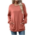 thumbnail image 1 of WMTBSRSW Crewneck Sweatshirt for Women Long Sleeve Shirts Fall Fashion Outfits 2025 Trendy Tunic Tops with Two Pockets Watermelon Red S, 1 of 3