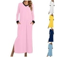thumbnail image 1 of WMTBSRSW Dresses for Women Casual Spring Summer Fall Winter Long Sleeve Nightgown V Neck Long Nightshirts Full Length Sleep Shirts Side Slit Sleepwear with Pocket, 1 of 5